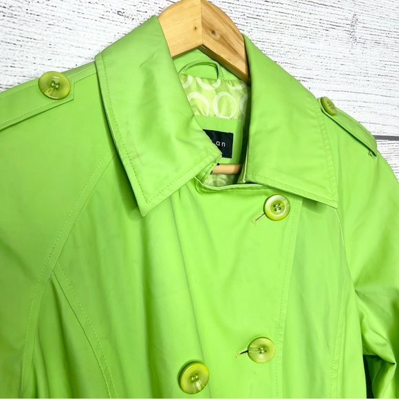 Vintage Braetan Bright Lime Green Double-Breasted Belted Trench Coat Size Small - Picture 7 of 13